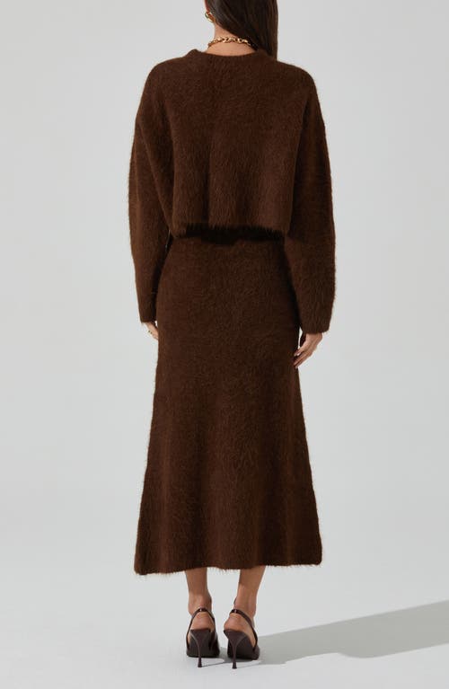 Astr The Label Sinisa Fuzy Alpaca Blend Sweater Midi Skirt In Brown