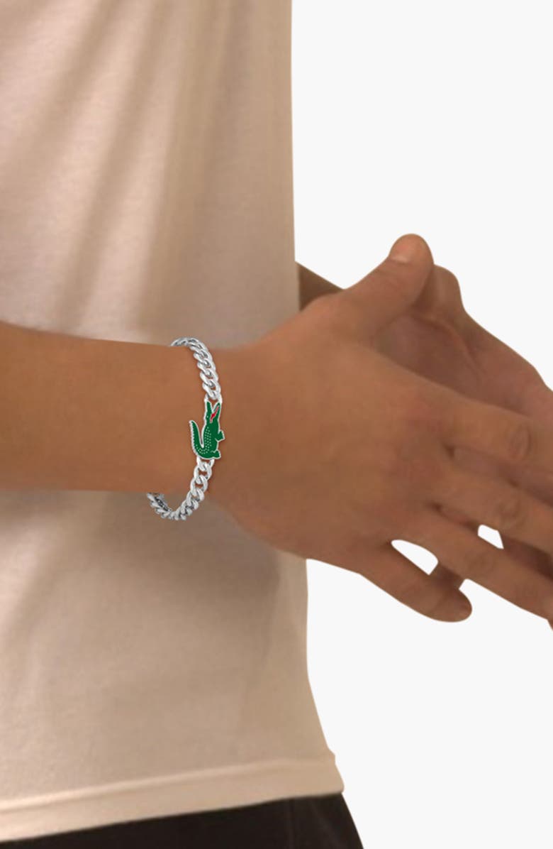 Lacoste Arthor Crocodile Pendant Bracelet, Alternate, color, Silver