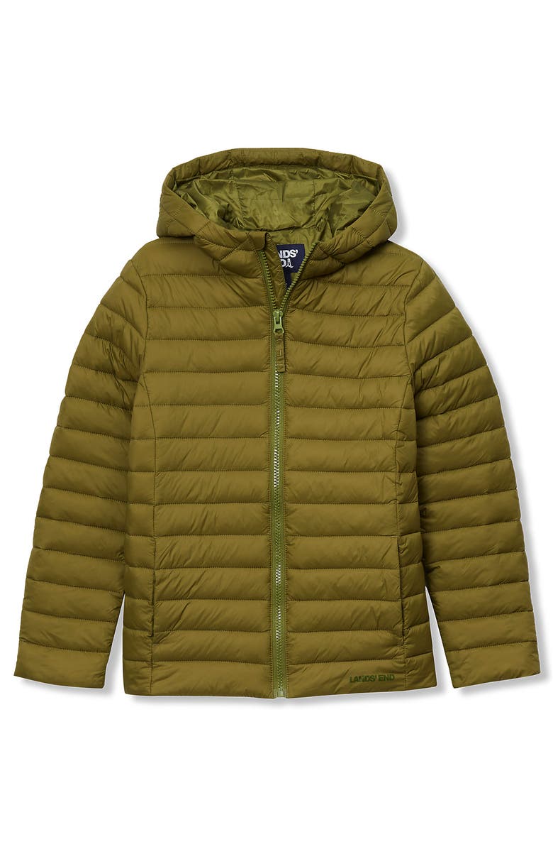 Lands' End Kids ThermoPlume Packable Hooded Jacket, Main, color, Light Olive
