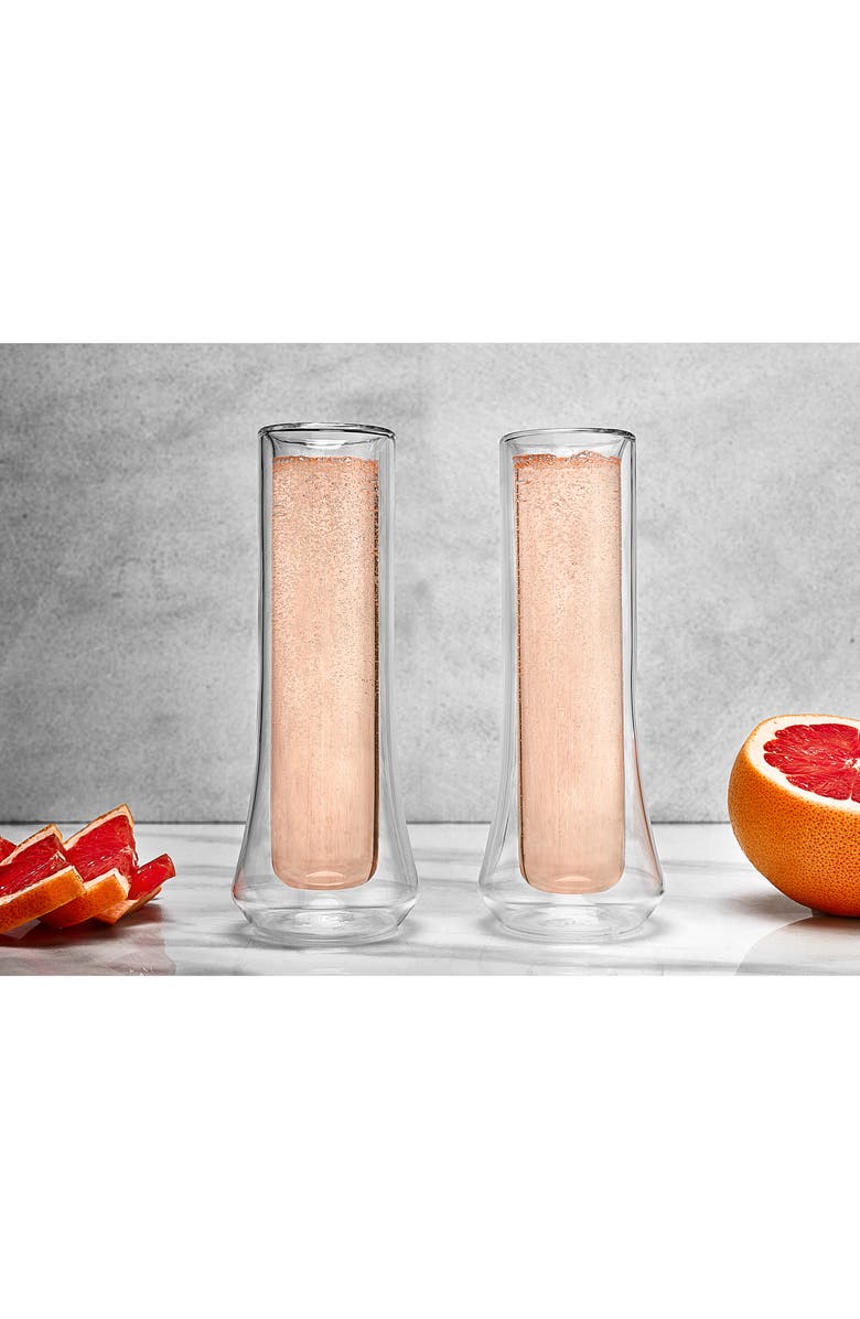 JoyJolt Set of 4 Cosmos Double Wall Bubbles Flute Glass, Alternate, color, Clear