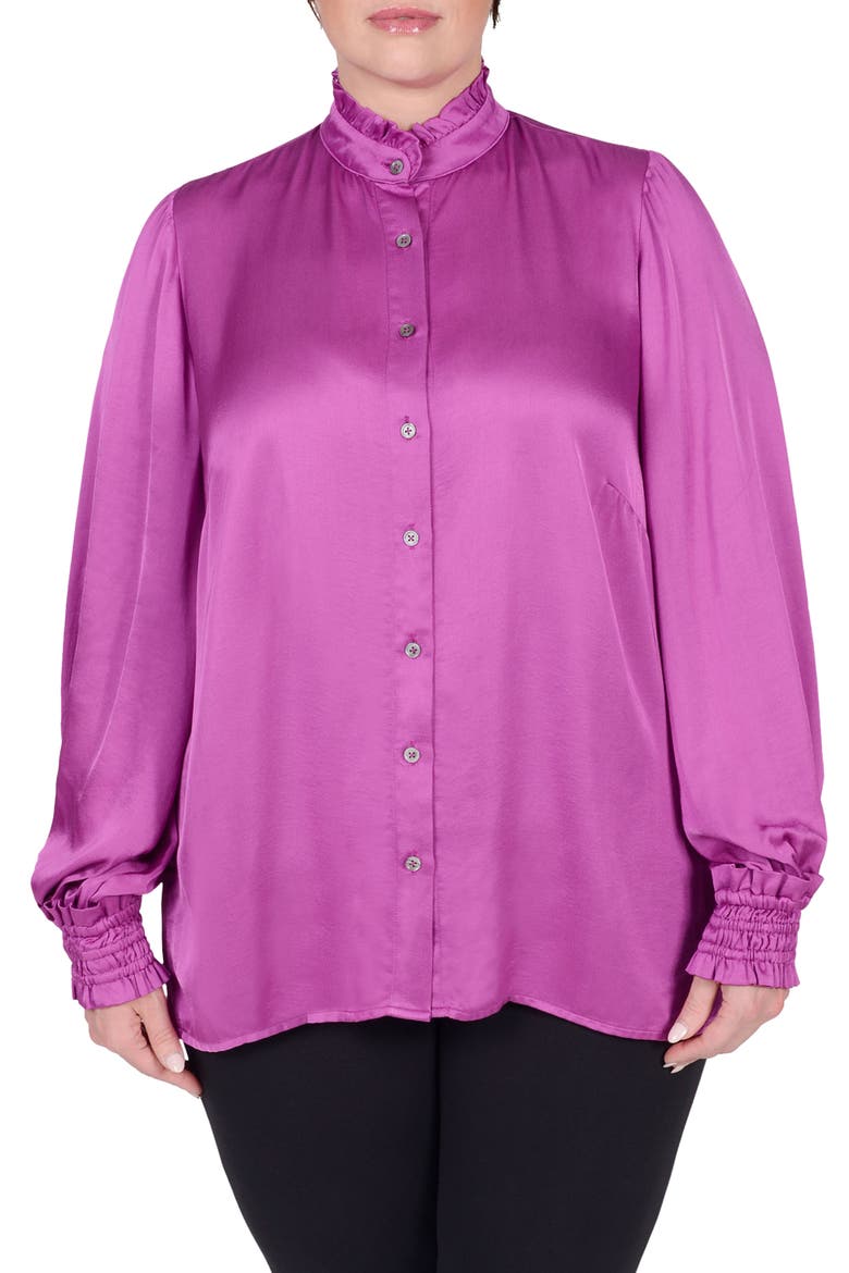 Torie Ruffle Collar Satin Blouse, Main, color, BERRY