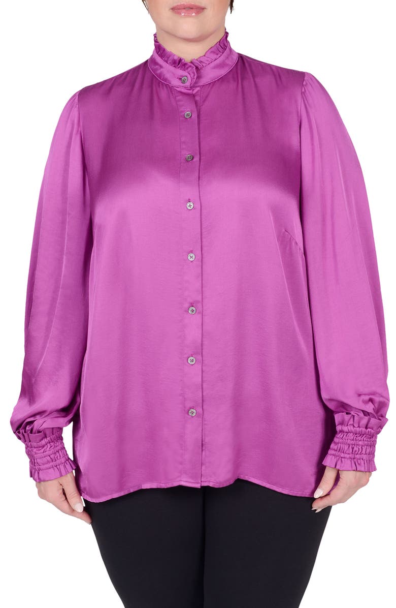 MAYES NYC Torie Ruffle Collar Satin Blouse, Main, color, Berry