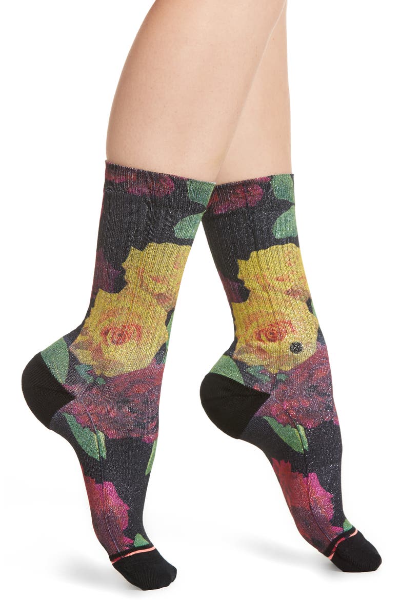 Evening Star Crew Socks, Main, color, BLACK