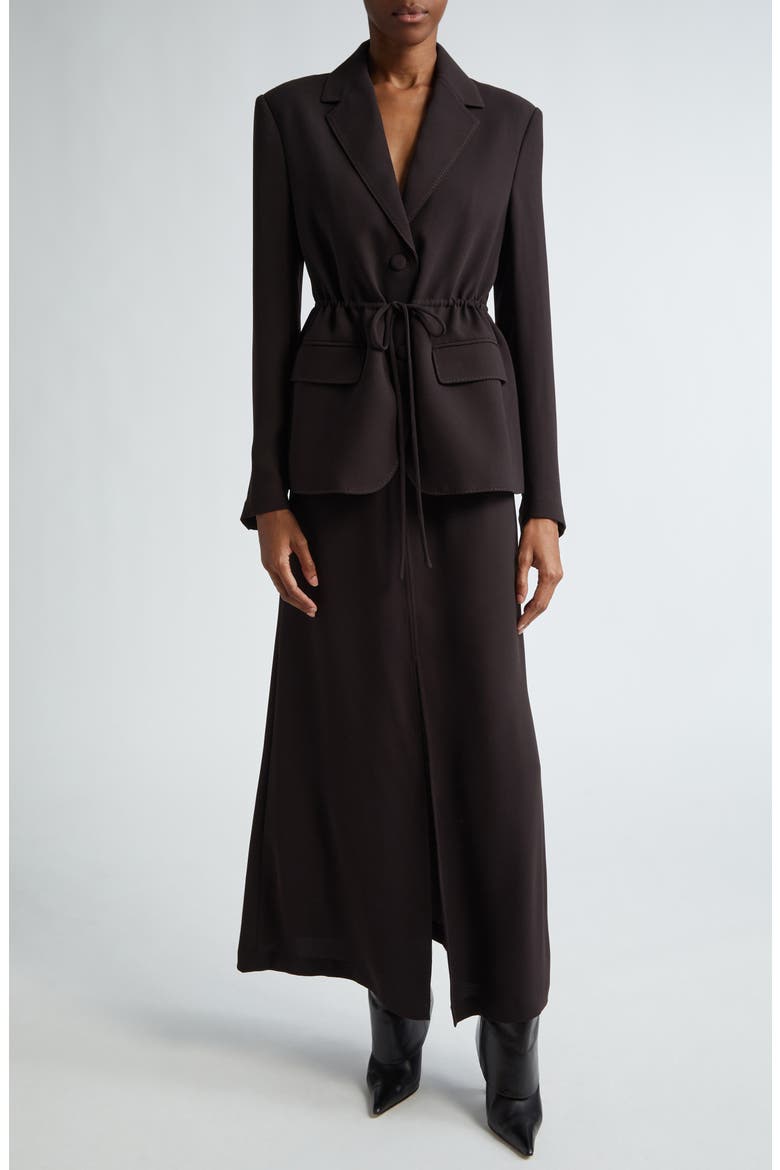 Fluid Satin Back Crepe Drawstring Blazer, Alternate, color, MOCHA