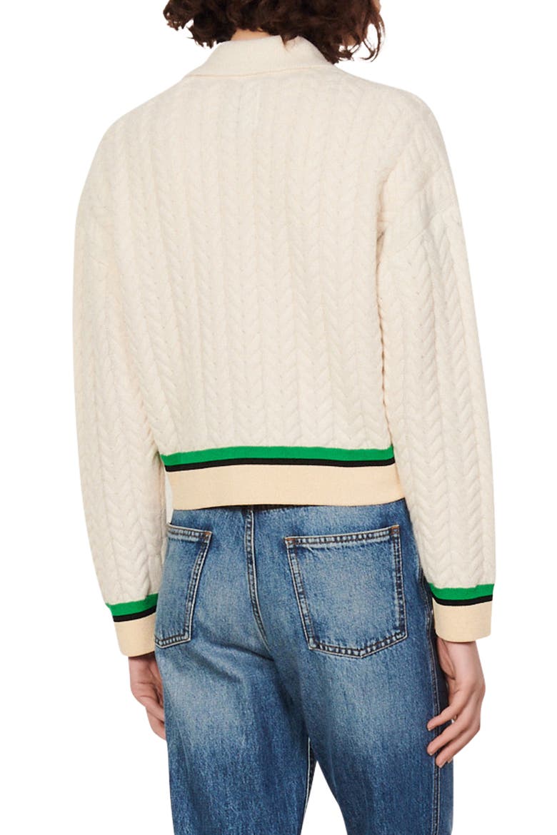 Idriss Colorblock Cable Knit Wool Cardigan, Alternate, color, ECRU