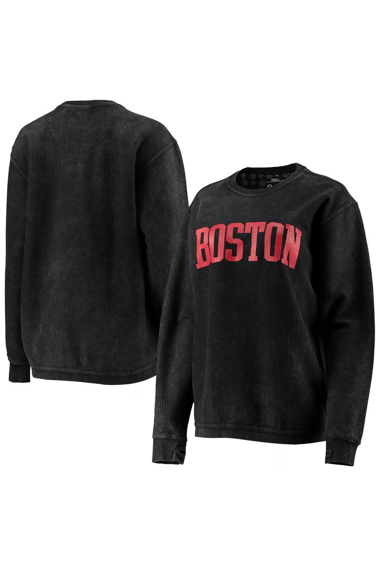 Women's Pressbox Black Boston University Comfy Cord Vintage Wash Basic Arch Pullover Sweatshirt, Main, color, Black