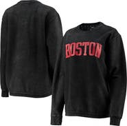 PRESSBOX Women's Pressbox Black Boston University Comfy Cord Vintage Wash Basic Arch Pullover Sweatshirt