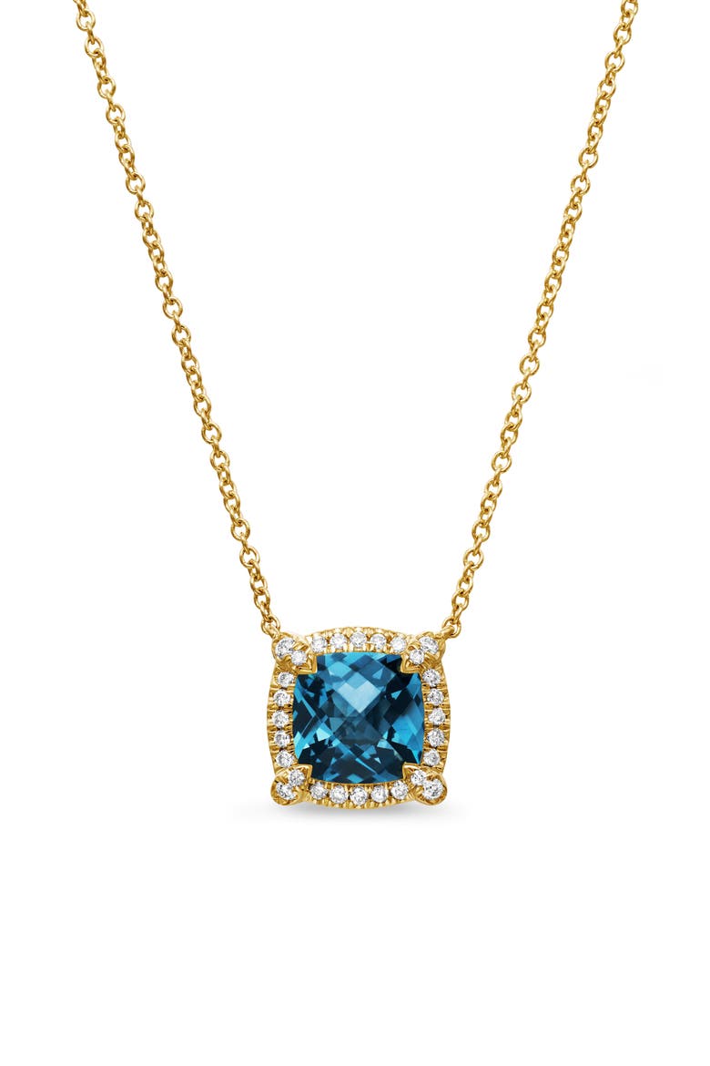 Petite Chatelaine® Pavé Bezel Pendant Necklace in 18k Gold, Main, color, BLUE TOPAZ