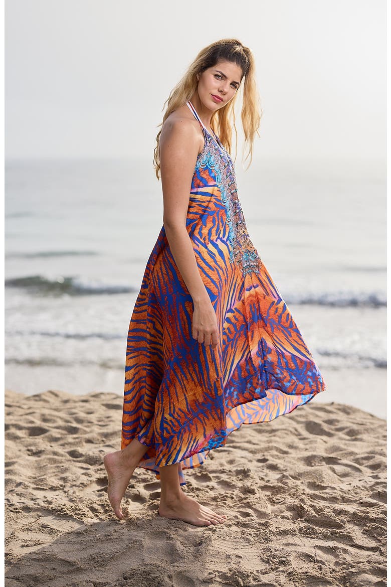 Three Way Handkerchief Hem Maxi Dress, Alternate, color, ORANGE