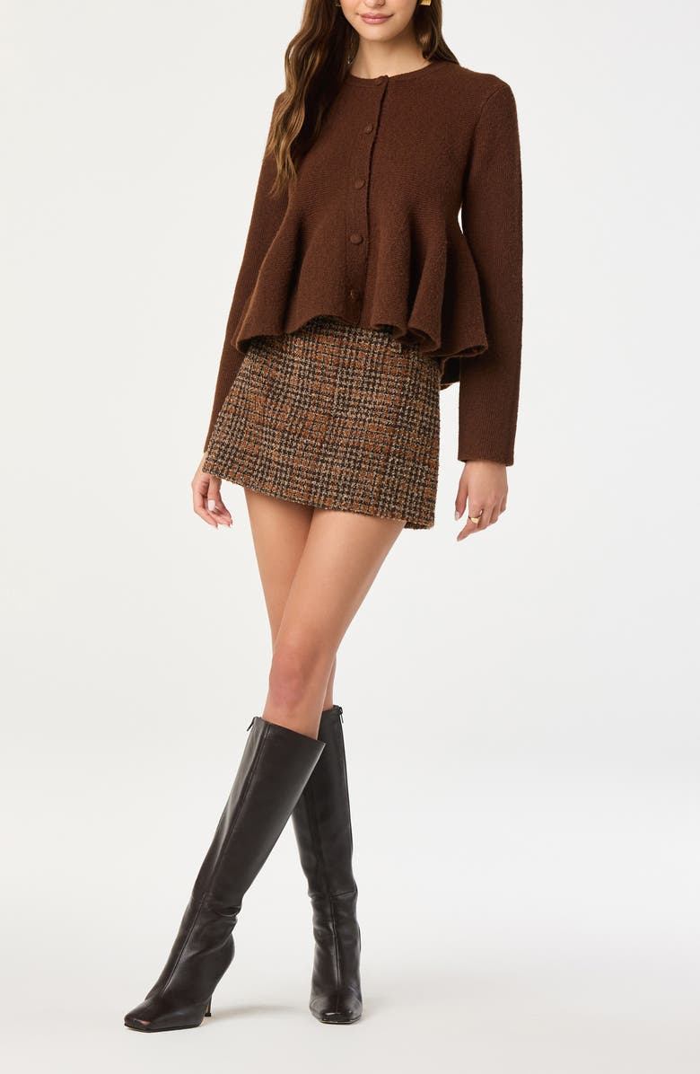 ASTR the Label Swing Hem Peplum Cardigan, Alternate, color, Brown