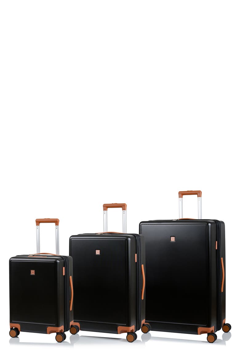 Vintage Muse 3-Piece Hardside Spinner Suitcases, Main, color, BLACK/ TAN