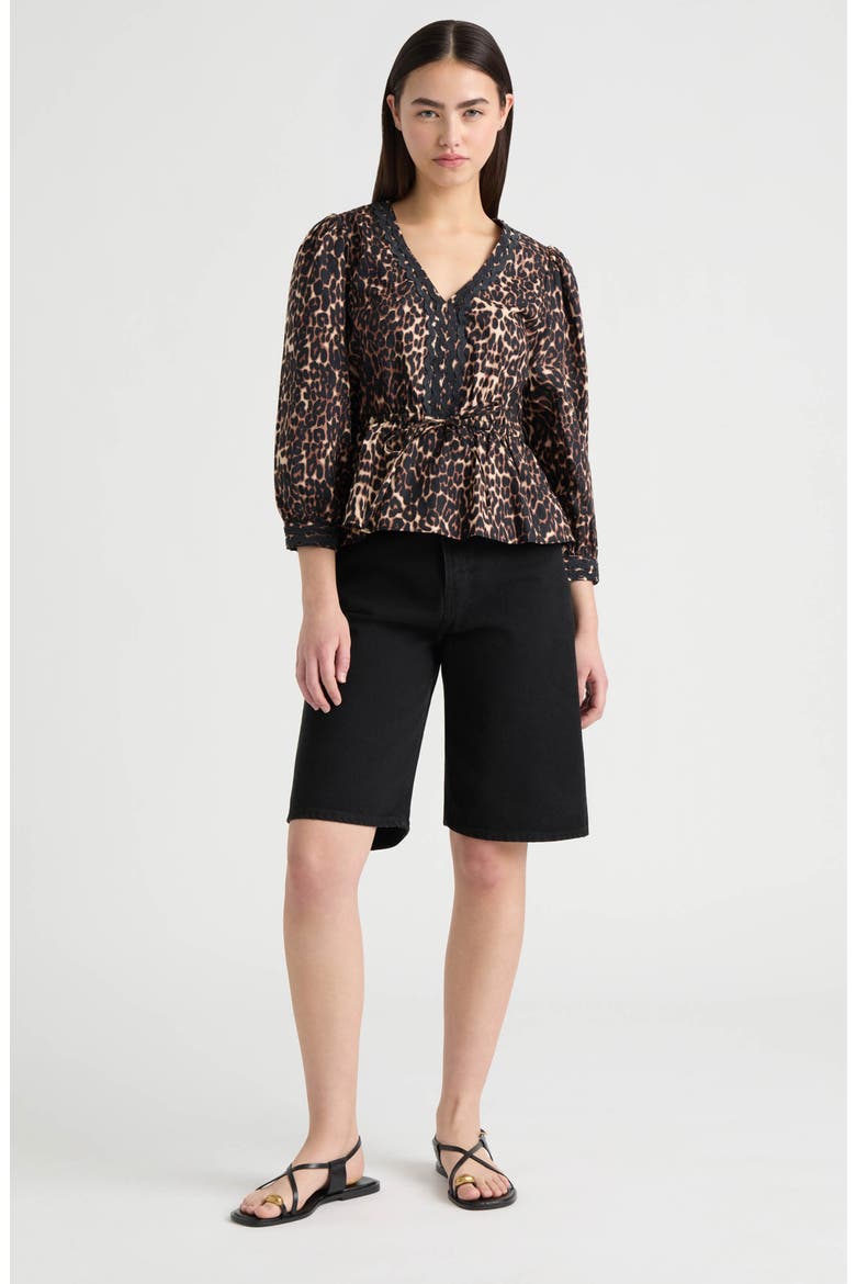 Leopard Print Cotton Peplum Top, Alternate, color, LEOPARD
