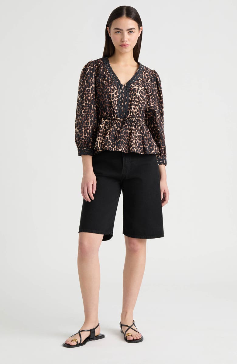 NVLT Leopard Print Cotton Peplum Top, Alternate, color, Leopard