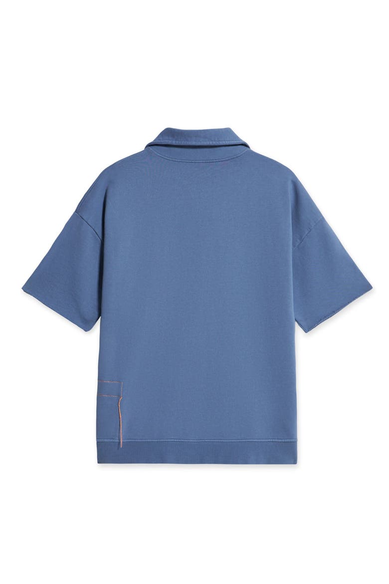 York Brushed Jersey Quarter Zip Collared Short Sleeve Sweatshirt, Alternate, color, INDACO