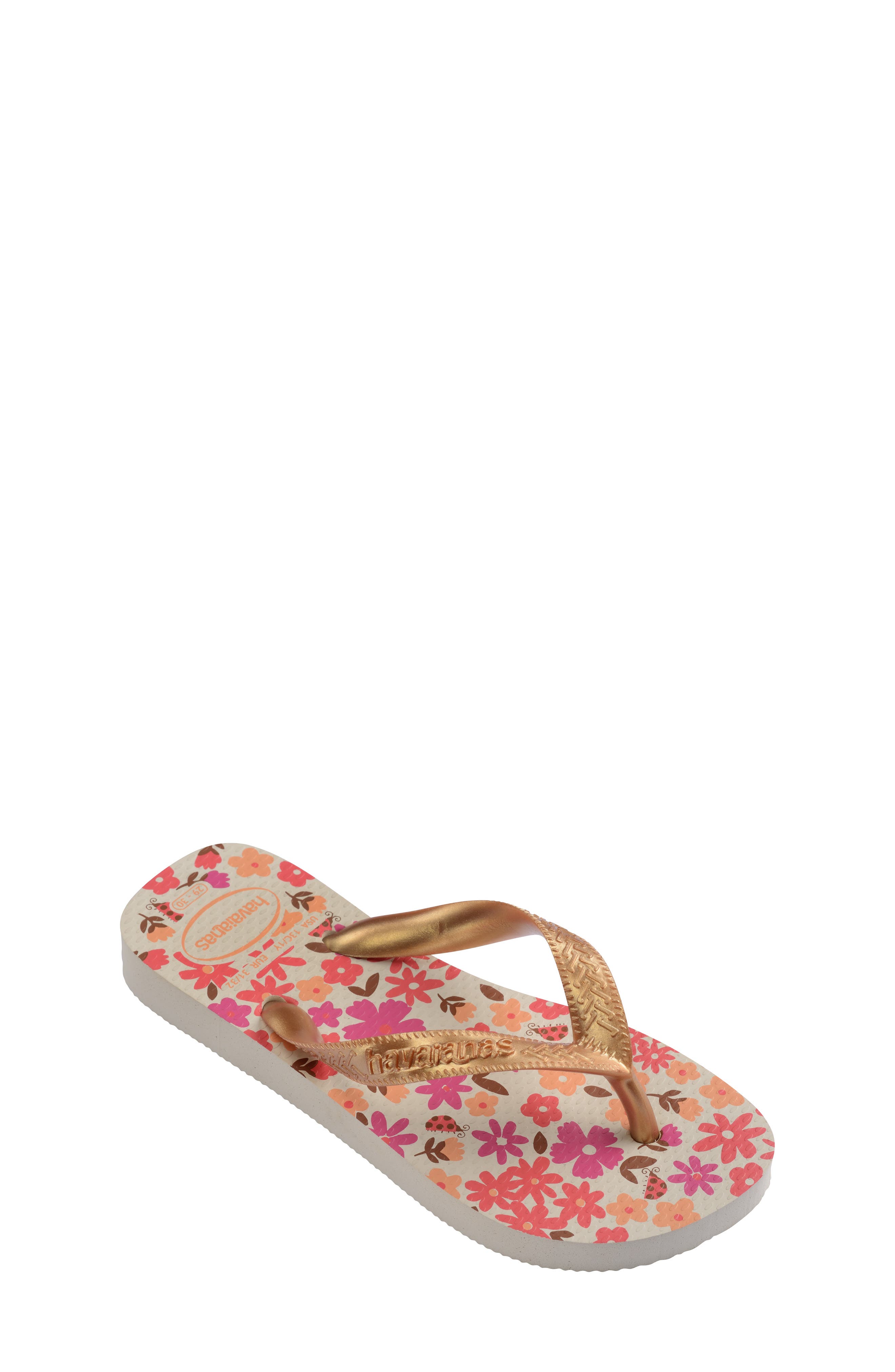 Havaianas Kids' Flores Flip Flop, Main, color, Beige/Golden