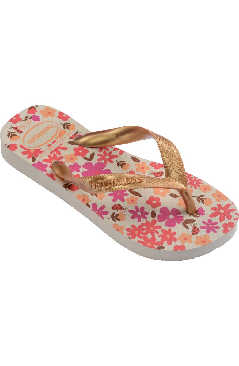 Havaianas Kids' Flores Flip Flop, Main, color, Beige/Golden