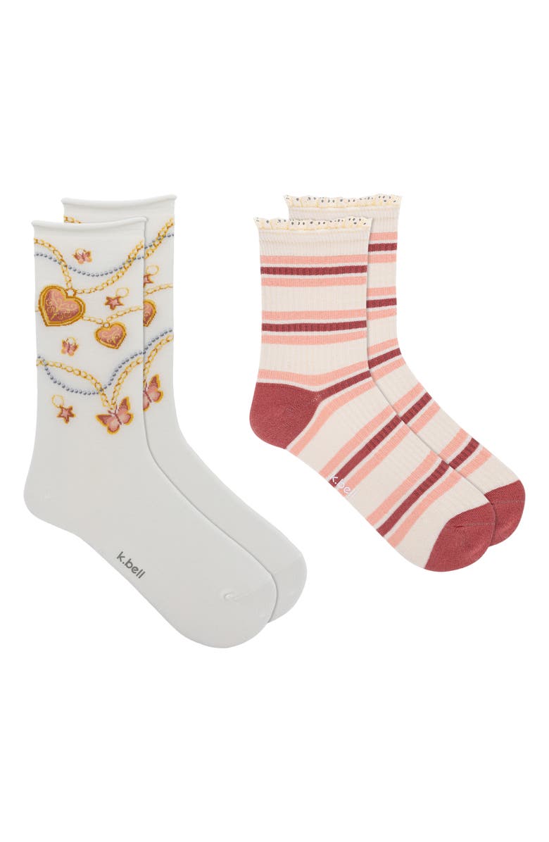 K Bell Socks Assorted 2-Pack Charms Crew Socks, Main, color, White Multi
