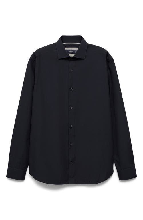 Mango Regular Fit Solid Cotton Button-up Shirt In Dark Navy