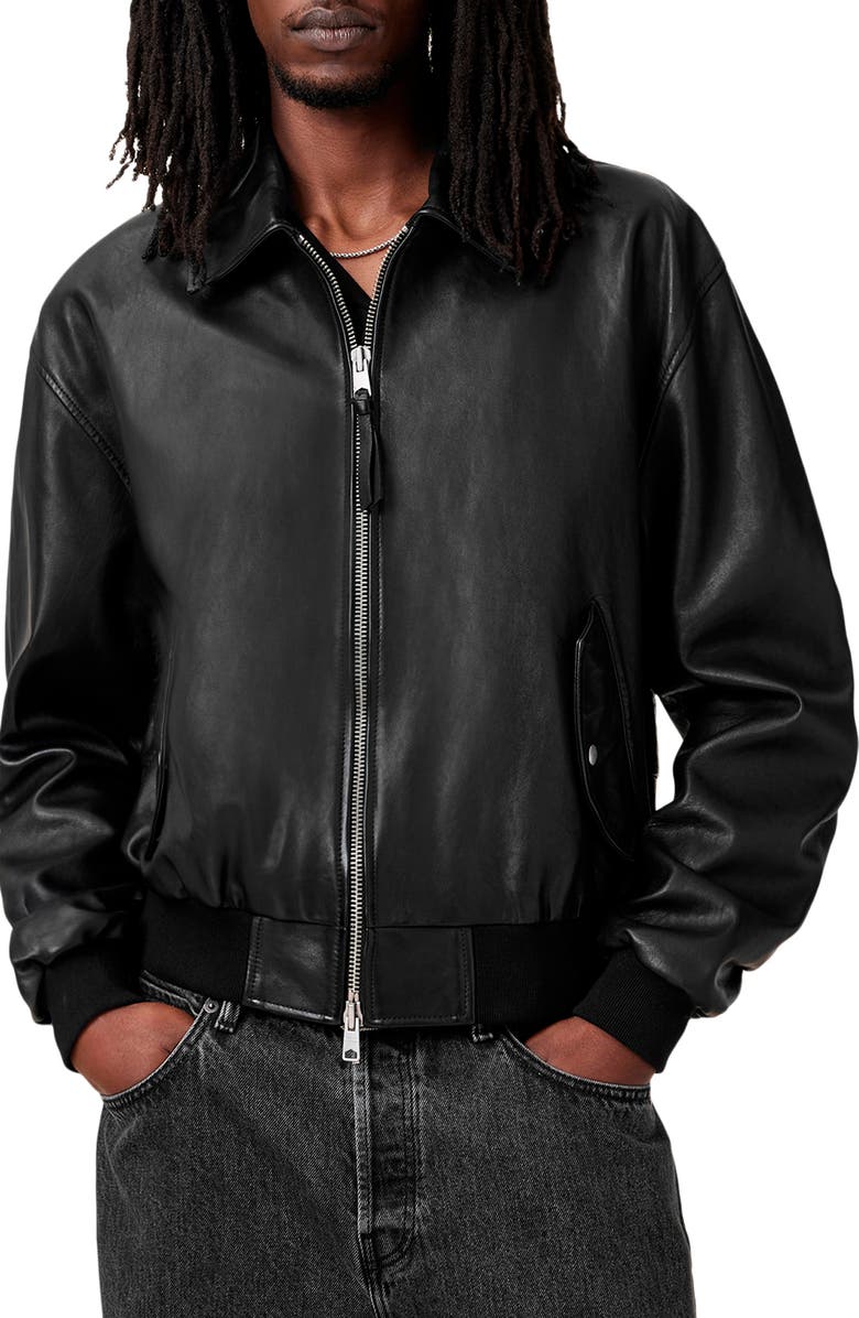 AllSaints Marco Leather Bomber Jacket, Main, color, Vintage Black