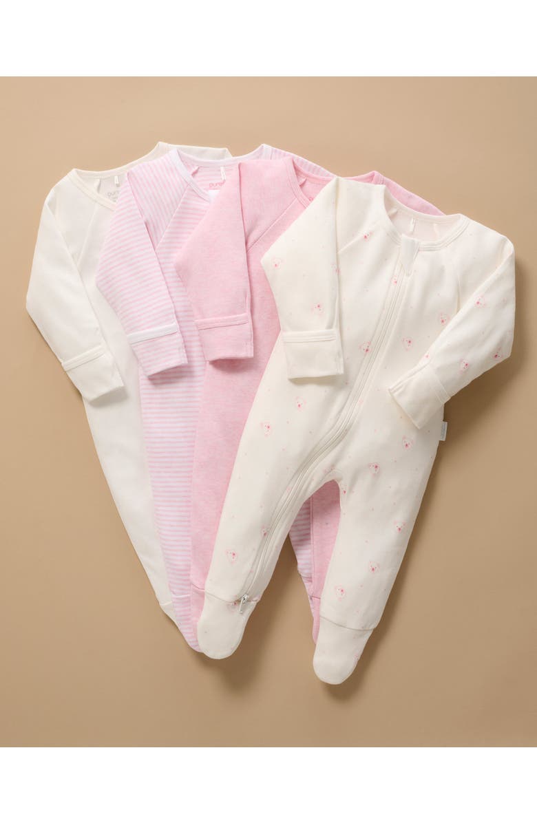 Purebaby 4 Pack Zip Footie Girls, Alternate, color, Pale Pink Bear Pack