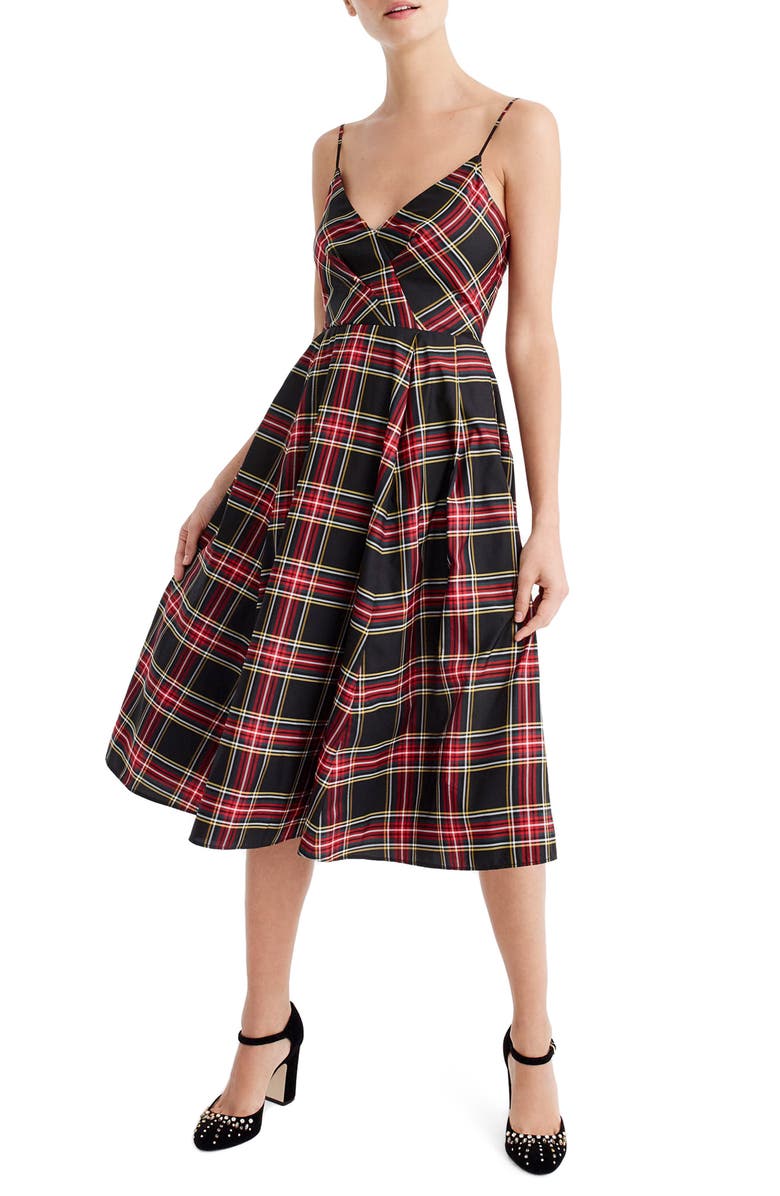 J.Crew Spaghetti Strap Stewart Plaid A-Line Dress, Main, color,