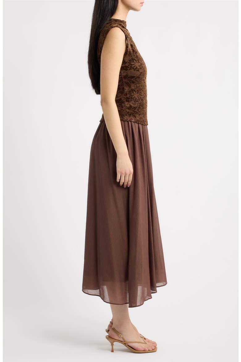 Mixed Media Midi Dress, Alternate, color, BROWN
