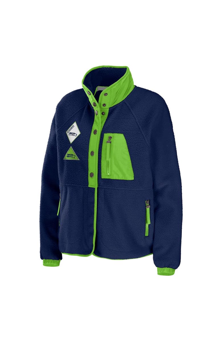 WEAR by Erin Andrews Women's WEAR by Erin Andrews College Navy Seattle Seahawks Polar Fleece Raglan Full-Snap Jacket, Alternate, color, Navy
