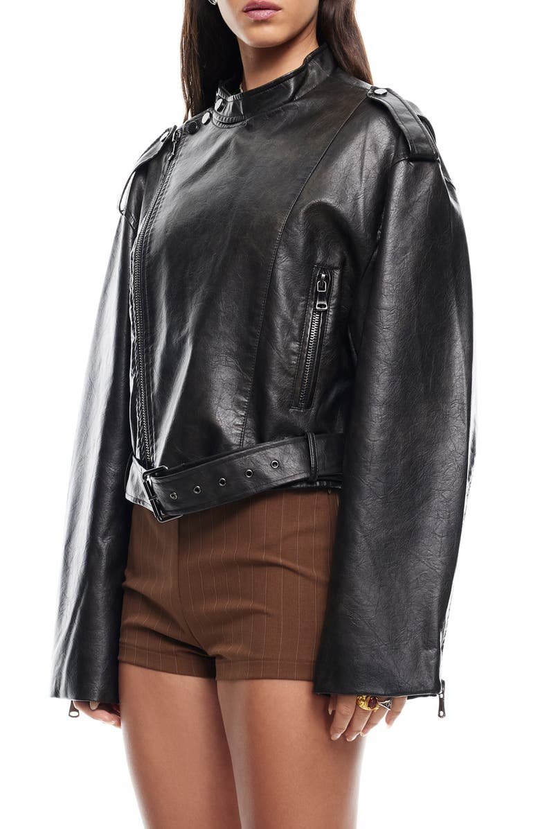 LIONESS Driftwood Faux Leather Bomber Jacket, Alternate, color,