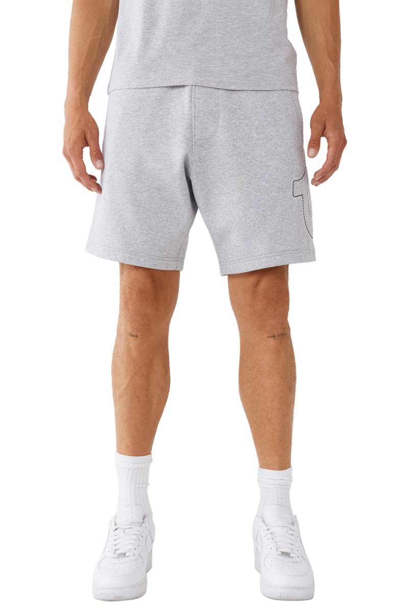 True Religion Brand Jeans Double Stitch Embroidered Logo Knit Shorts, Main, color, 