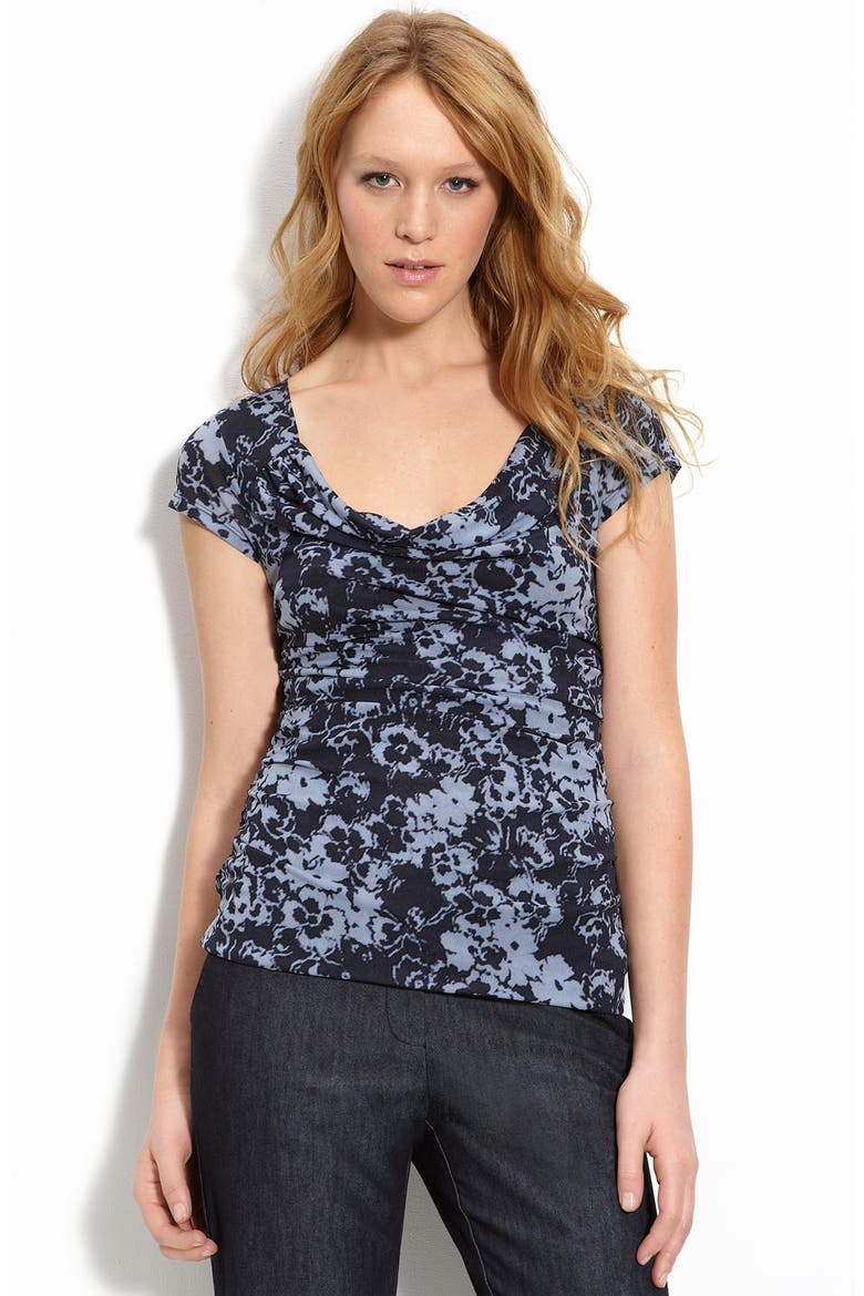 Drape Neck Mesh Top, Main, color, ANTIQUE FLORAL MIDNIGHT NAVY