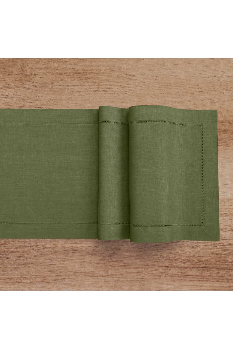 Linen Table Runner - Classic Hemstitch, Alternate, color, Olive