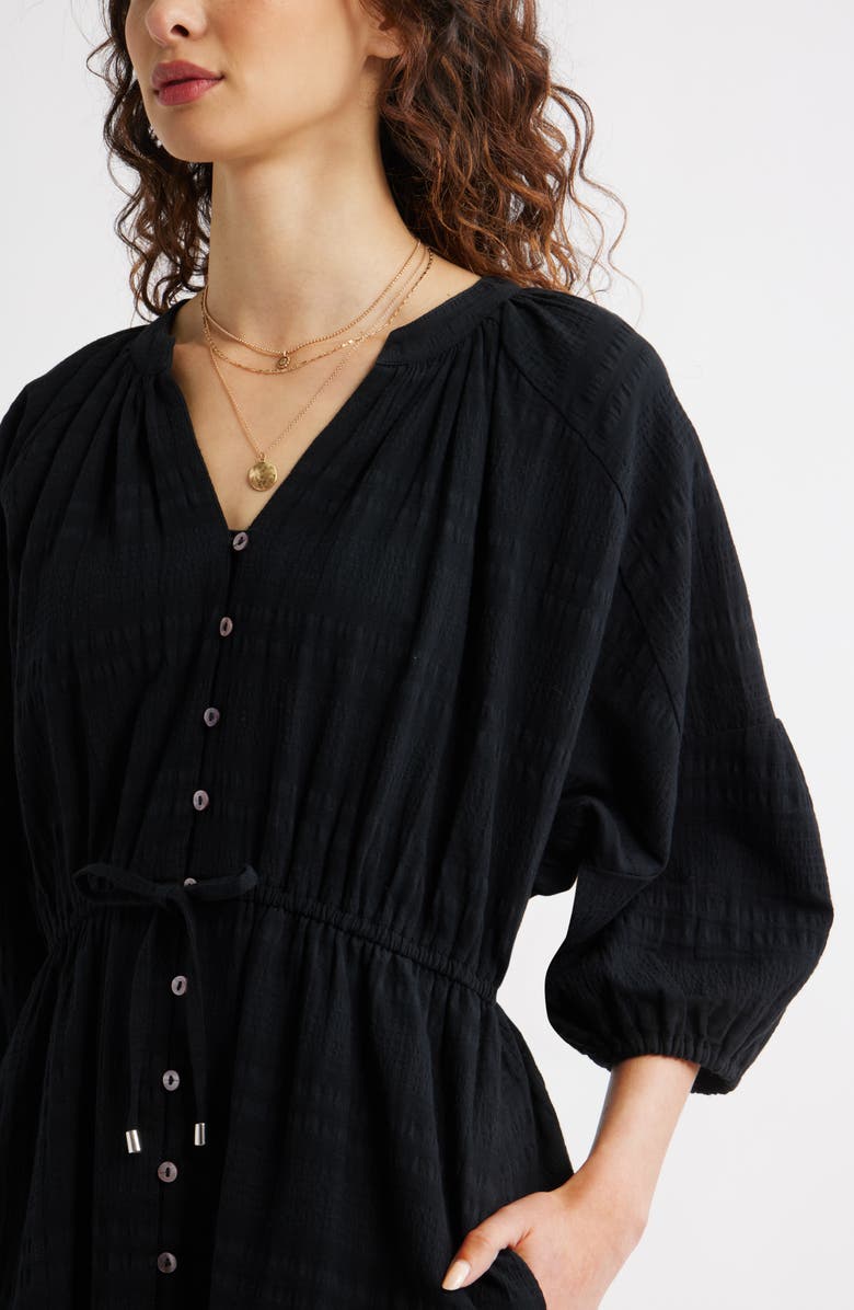 Treasure & Bond Button Front Cotton Seersucker Dress, Alternate, color, Black