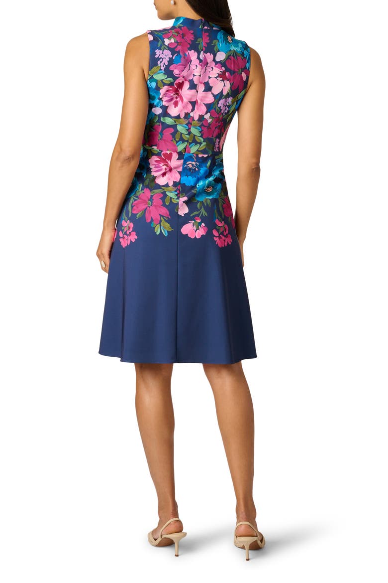 Floral V-Neck Twill Dress, Alternate, color, NAVY MULTI