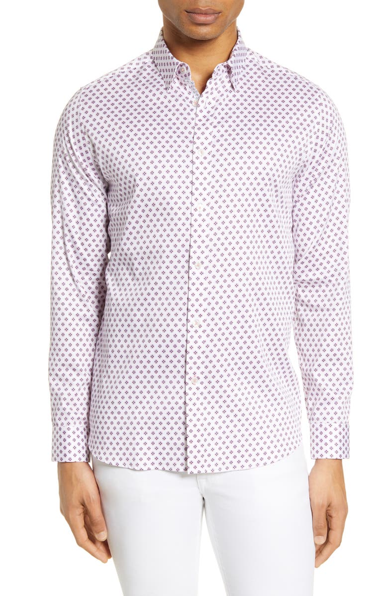 Ted Baker London Posee Medallion Print Button-Up Shirt, Main, color, 