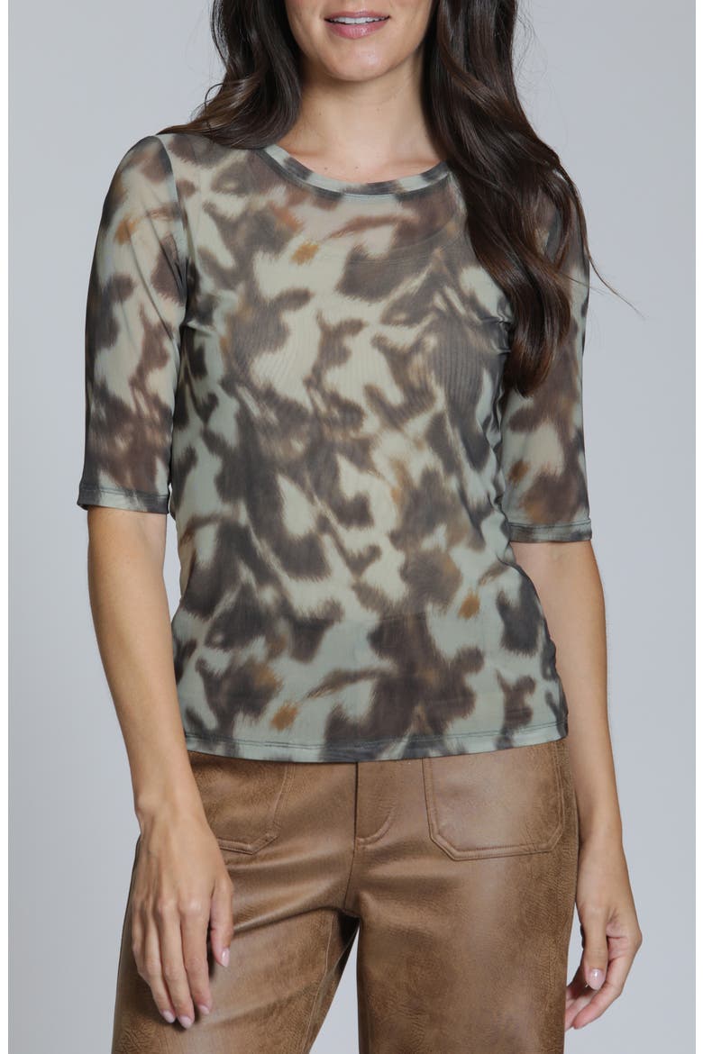 Animal Print Mesh Top, Main, color, BROWN MULTI