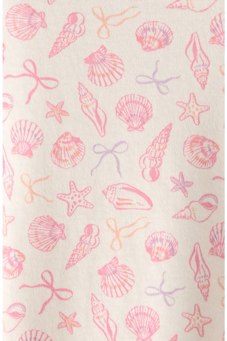 Print Cotton Footie, Alternate, color, IVORY EGRET SEASHELLS