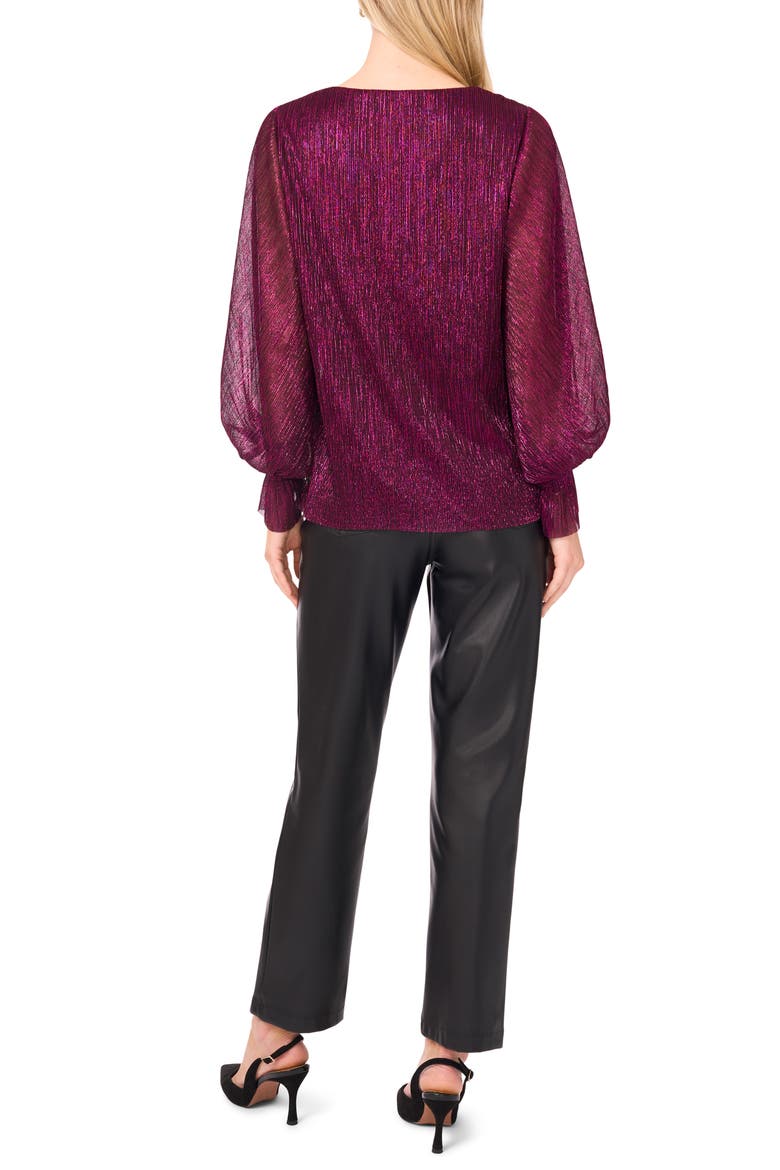 Metallic Blouson V-Neck Top, Alternate, color, RICH PURPLE