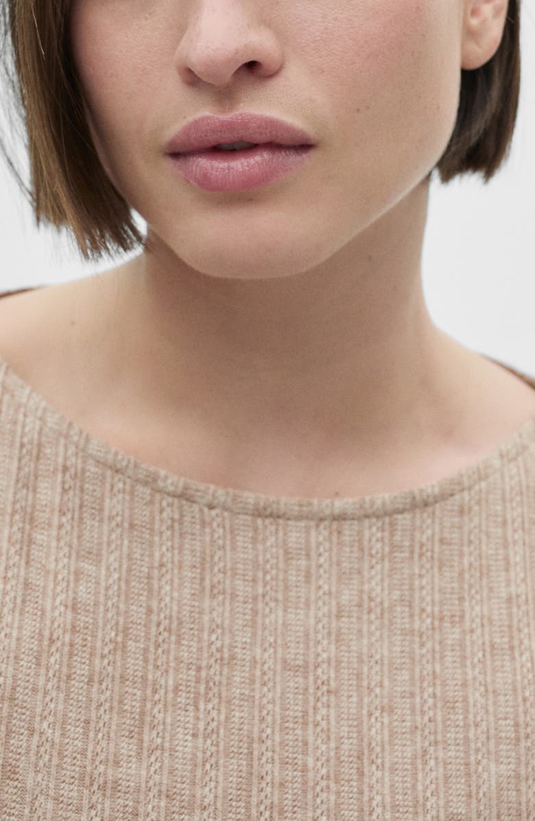 MANGO Pointelle Long Sleeve T-Shirt, Alternate, color, Light/ Pastel Brown