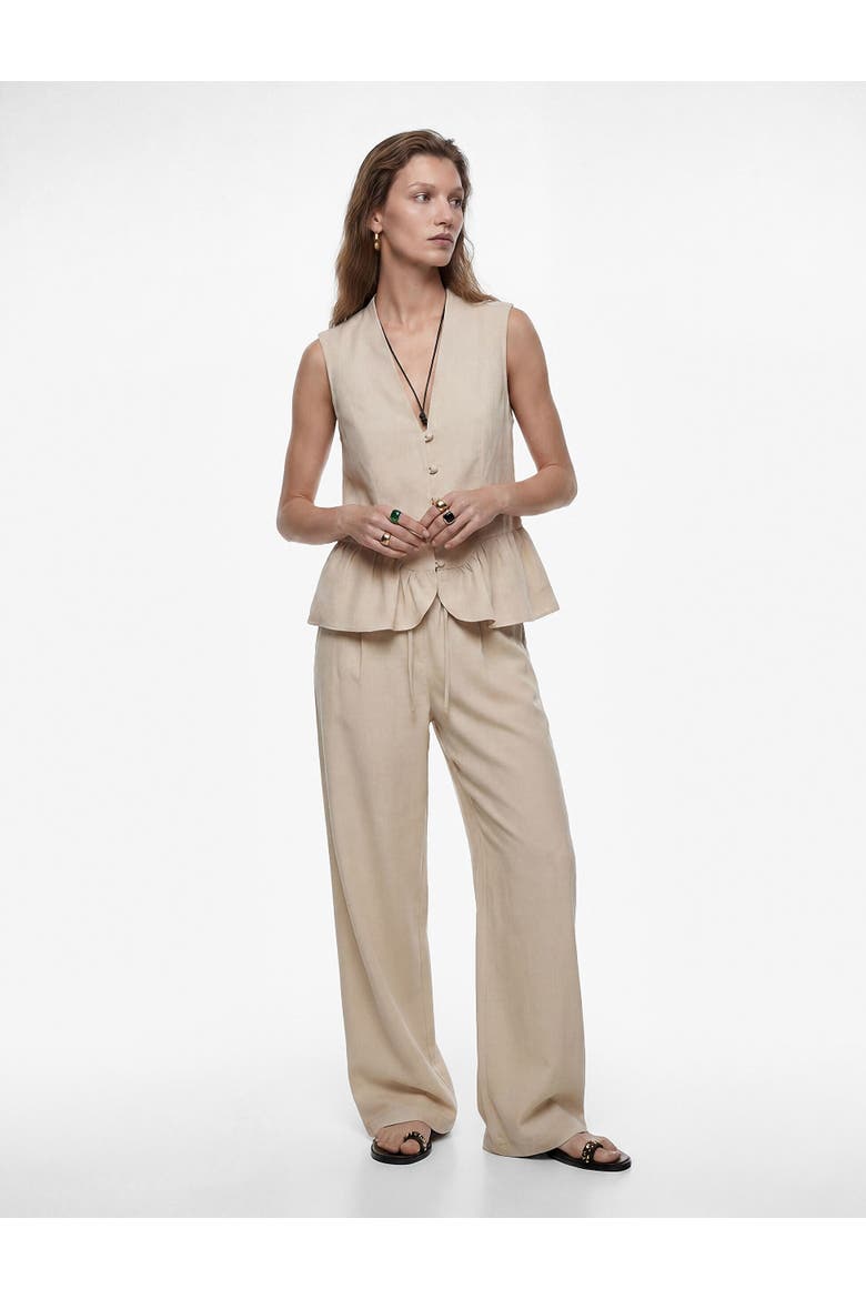 Drawstring Waist Wide Leg Trousers, Alternate, color, BEIGE