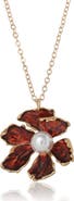BCBG Gold-Tone Floral Pendant Necklace with Pearl Detail