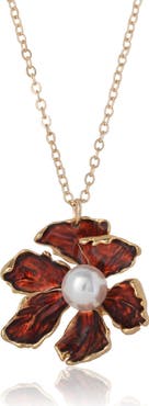 BCBG Gold-Tone Floral Pendant Necklace with Pearl Detail