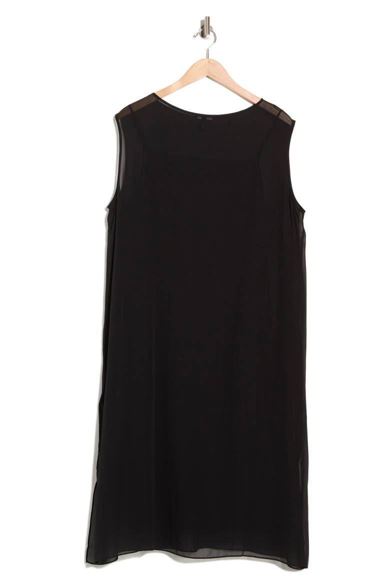 Bateau Neck Silk Dress, Alternate, color, BLACK