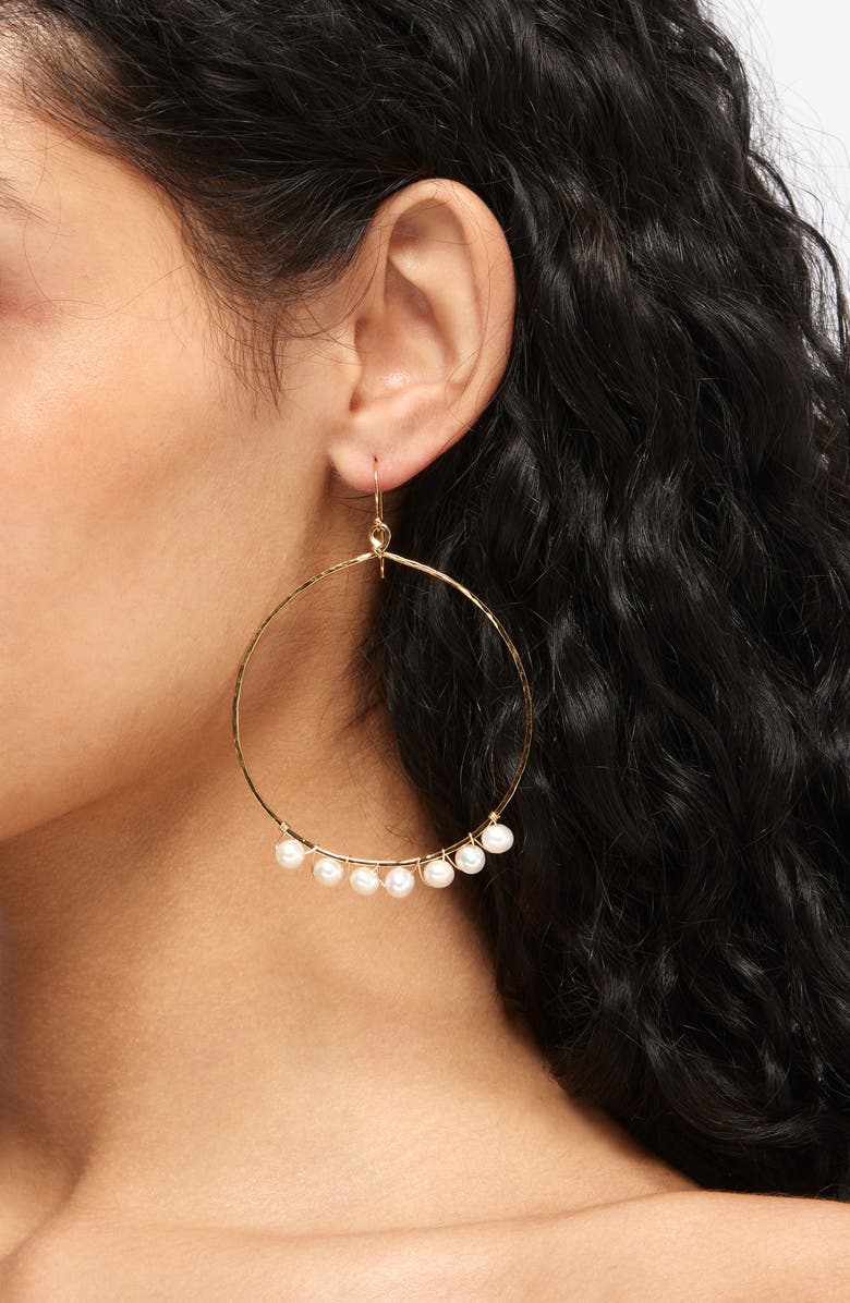 Kiara by Ki-Ele Kate Large Freshwater Pearl Hoop Earrings, Alternate, color, Gold