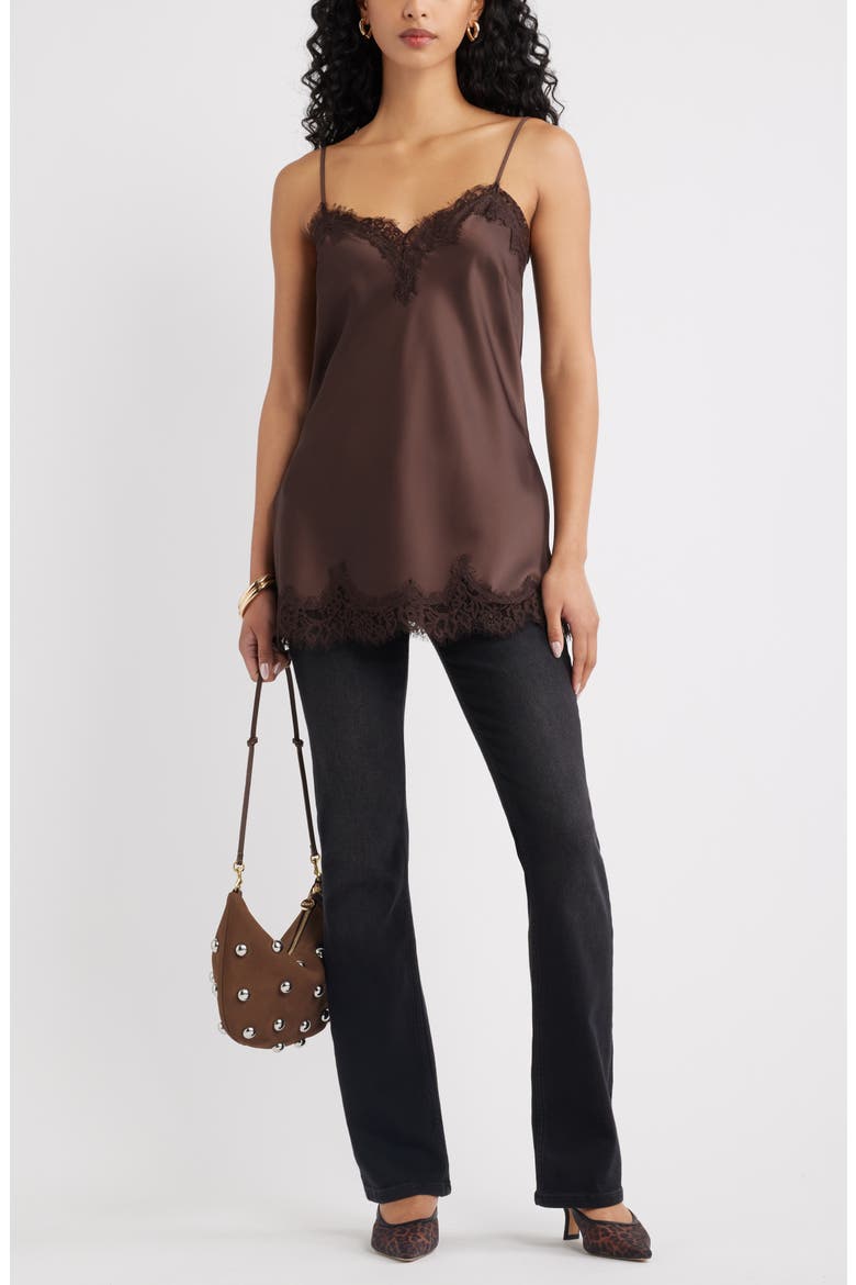 Lace Trim Satin Camisole, Alternate, color, BROWN SEAL