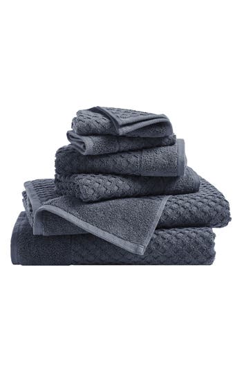 Woven & Weft Diamond Texture 4-piece Bath Towel Set In Stone Blue