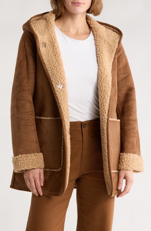 Lucky Brand Missy Faux Shearling Coat In Brown
