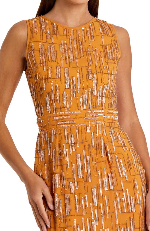 Mac Duggal Women's Abstract Beaded Sleeveless Midi Dress In Saffron