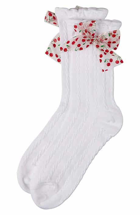 Cherry Bow Cable Crew Socks