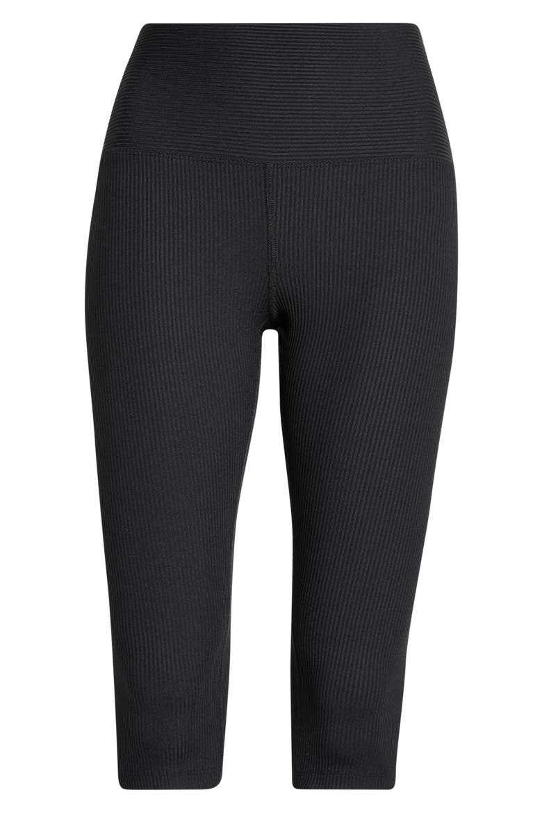 Ribbed High Waist Capri Leggings, Alternate, color, BLACK