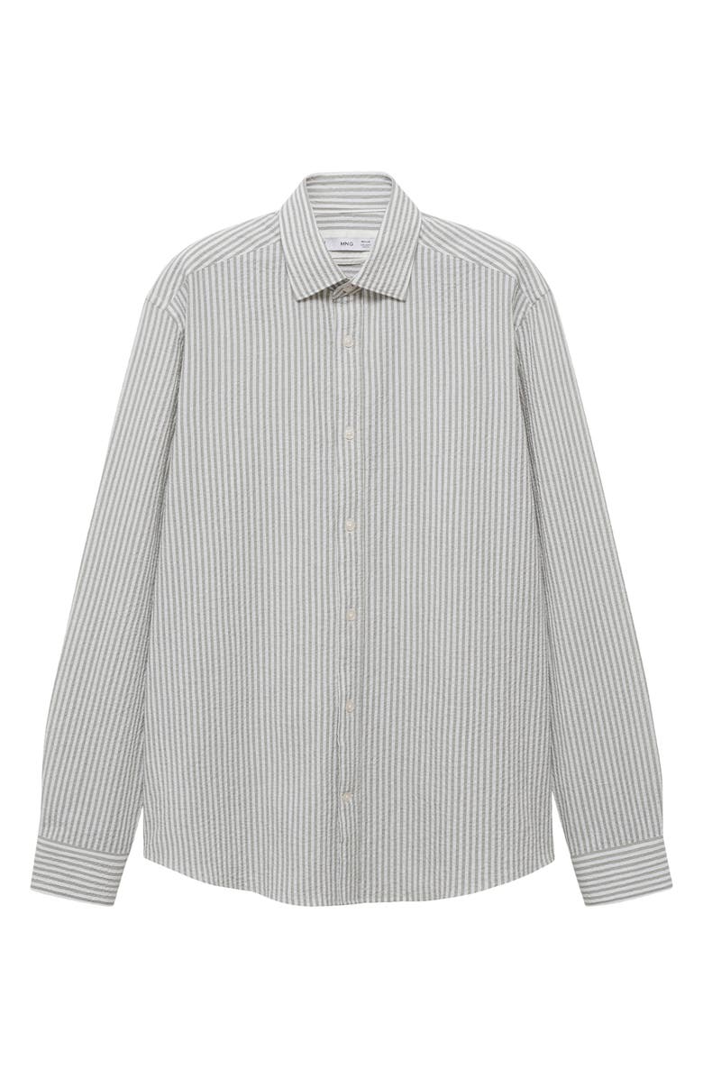 MANGO Stripe Stretch Cotton Seersucker Button-Up Shirt, Alternate, color, Dark Green Stripes